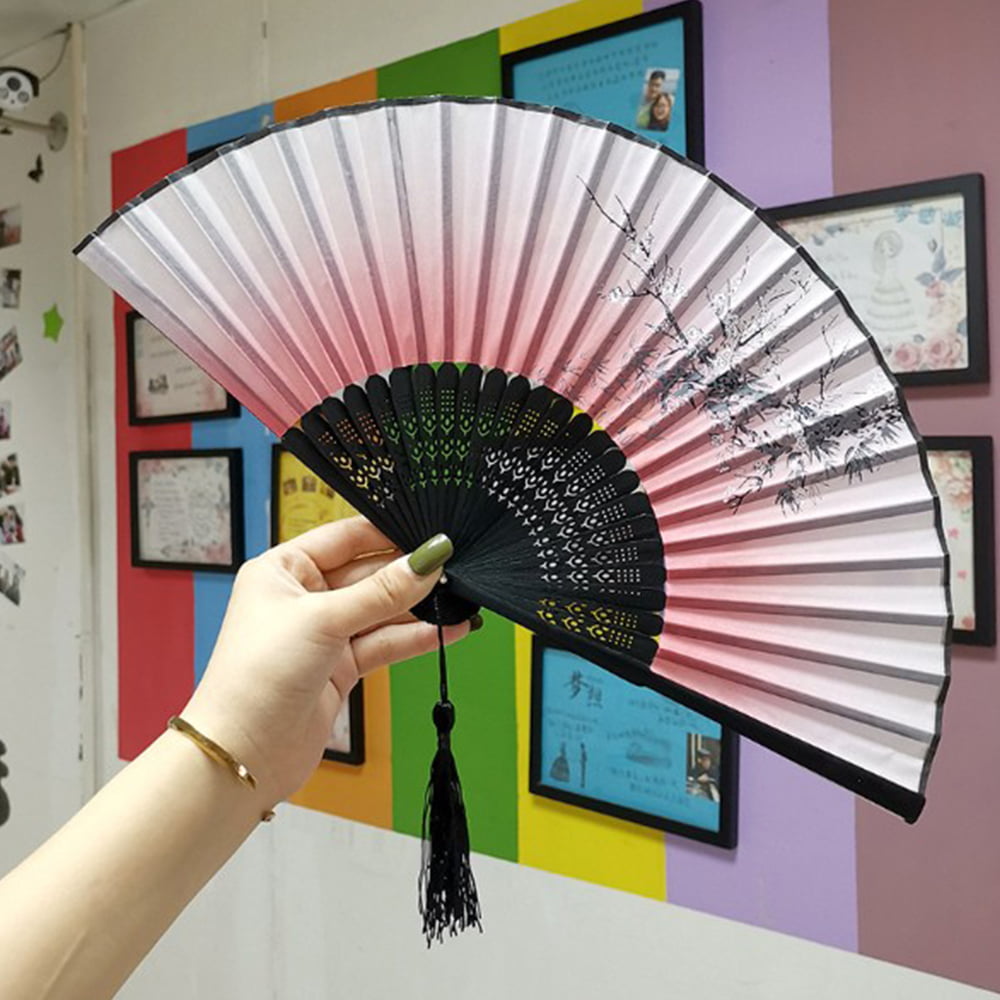 New Vintage Bamboo Folding Hand Held Flower Fan Chinese Dance Party Pocket Gifts