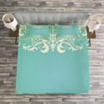 thumbnail image 3 of Ambesonne Vintage Quilted Bedspread Set 3 Pcs, Flora Curlicues, King Size, Seafoam Cream, 3 of 3