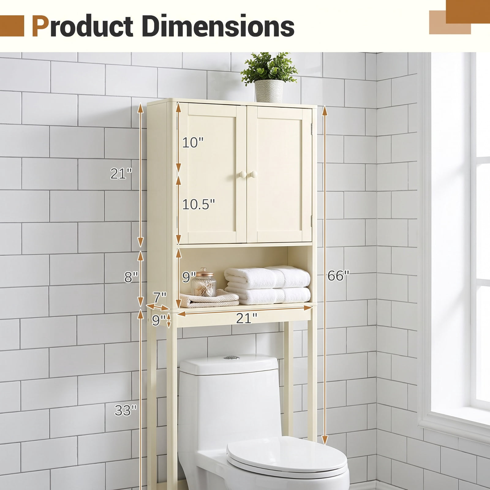 Vebreda Over-the-Toilet Storage, Over The Toilet Storage Cabinet with Fluted Doors, Maximize Your Space, Elegance Meets Convenience