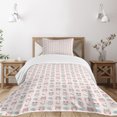 thumbnail image 3 of Ambesonne Cartoon Quilted Bedspread Set 2 Pcs, Night Time Owls Moon Fun, Twin Size, Seafoam Pink and Tan, 3 of 6