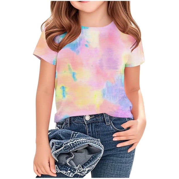 Camisetas de Cuello de Tripulación de Manga Corta para Mujeres Camiseta Impresa Inspirada en Acuarela para Niños de Edades 8-14