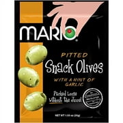 Mario Camacho Foods Pitted Snack Olives - Green Olives with a Hint of Garlic - 1.05 oz Pouches (Pack of 12)