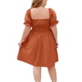 thumbnail image 4 of Gomelly Women Short Dresses Plus Size Mini Dress Oversized Smocked Ladies Solid Color Party Sundress Square Neck Summer Orange 4XL, 4 of 6