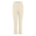 thumbnail image 5 of Women's High Waisted Stretchy Ankle Pants, Straight Leg Pull on Yoga Work Trousers with Pockets, Casual Daily Wear or Office, Breathable and Comfortable Beige L, 5 of 10