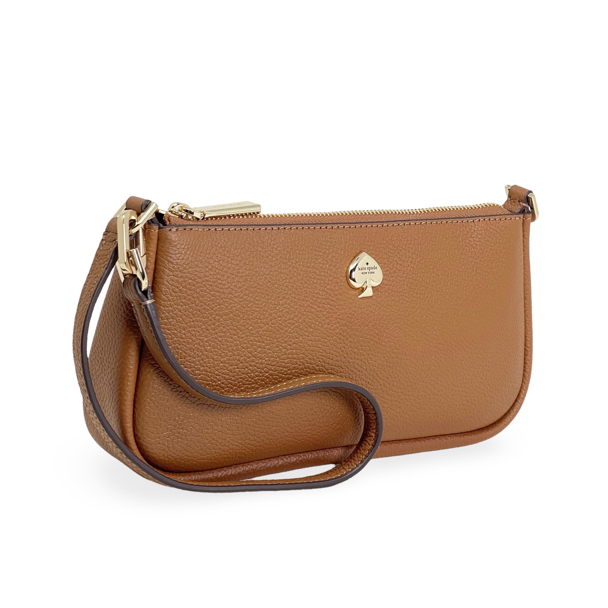 Kate Spade New York Women's Kayla Small Pebbled Leather Top Zip Convertible Wristlet (Warm Gingerbread)