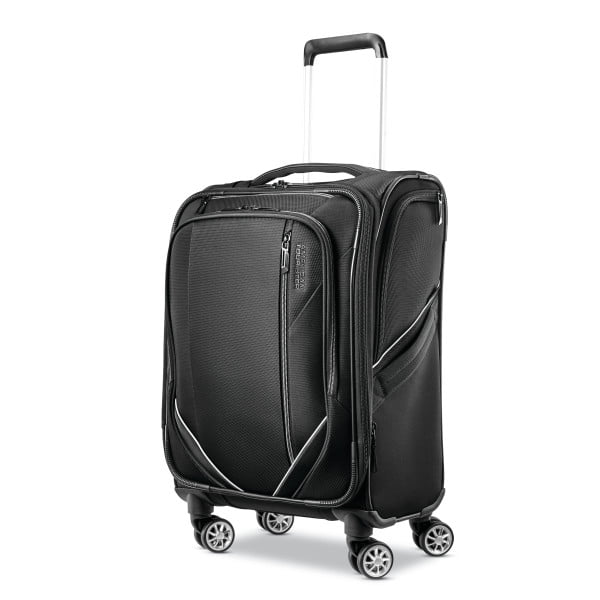 American Tourister Zoom Turbo Softside Expandable Spinner Wheel Luggage, Black, CarryOn 20Inch