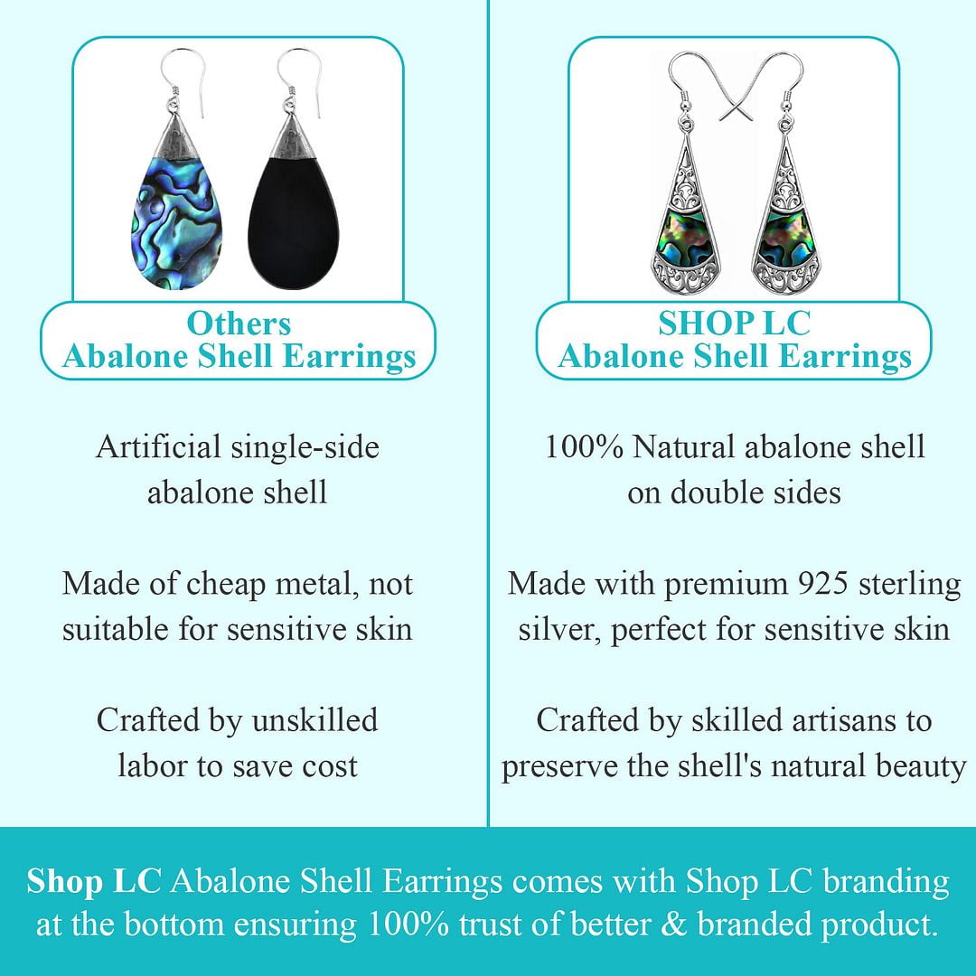 Womens Earrings Dangle - 925 Sterling Silver Earrings for Women - Beach Boho Abalone Shell Jewelry Anniversary Birthday Christmas Gifts