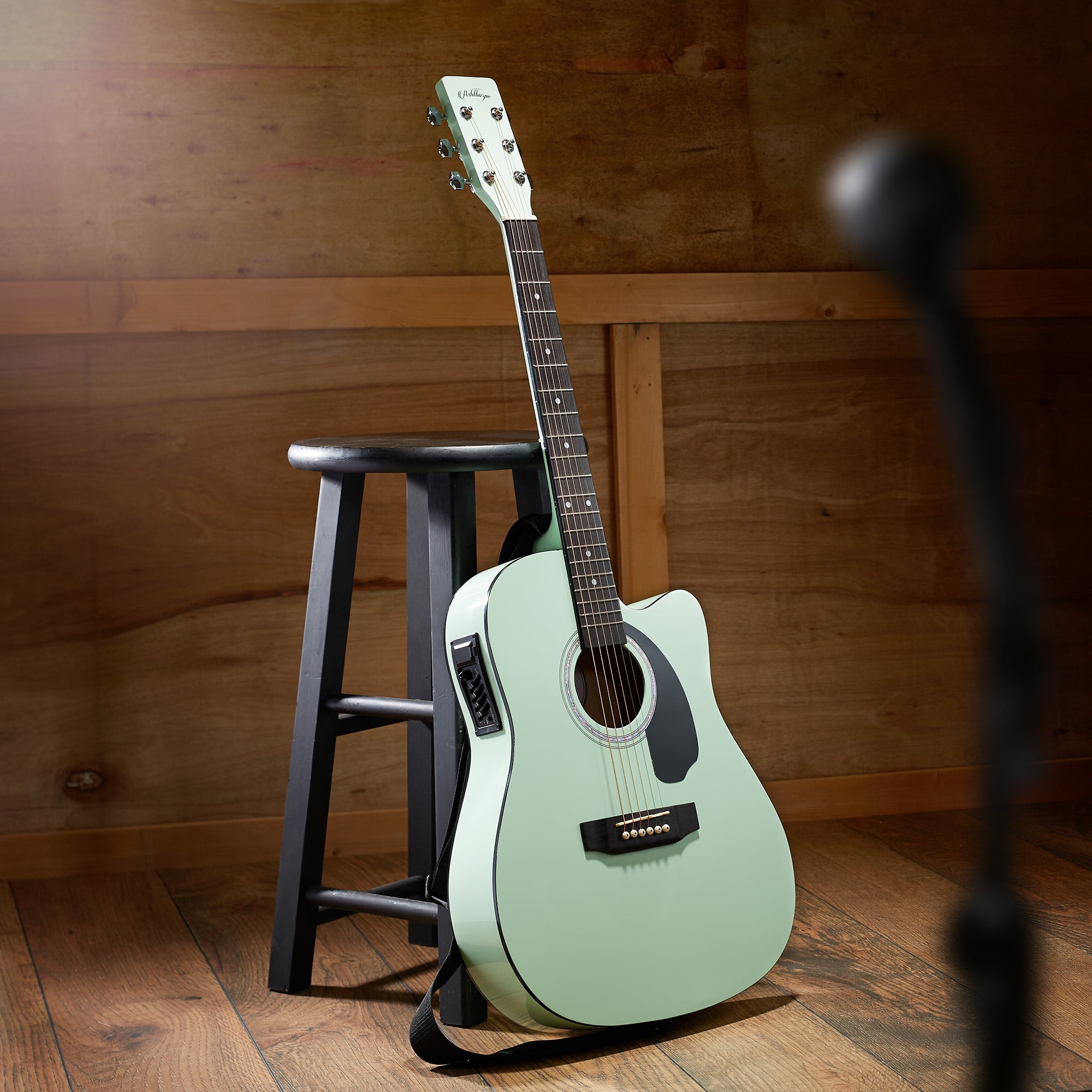 Ashthorpe Full-Size Cutaway Thinline Acoustic Electric Guitar Package, Mint Green