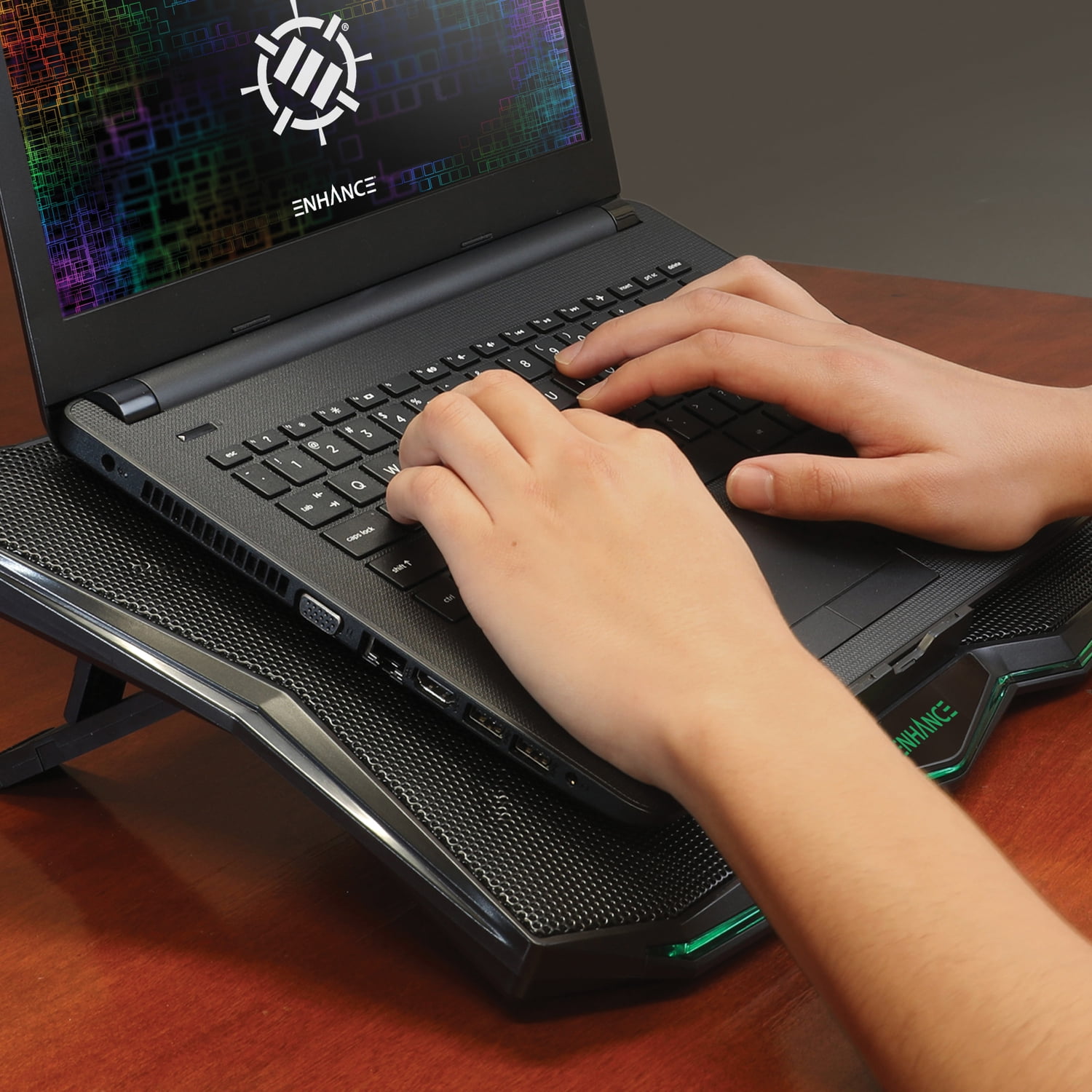 Enhance Cryogen 5 Laptop Cooling Pad (Green) - Upto 17" Screen Size Notebook Support - 1 Fan(s) - 800 rpm - 471.3 gal/min - Metal Mesh - Green