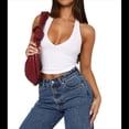 thumbnail image 2 of Top Corto Sin Mangas con Cuello Halter y Escote en V Profundo para Mujer, Ajustado, Sin Espalda y para Salir de Verano. M, 2 of 10