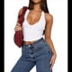 thumbnail image 2 of Top Corto Sin Mangas con Cuello Halter y Escote en V Profundo para Mujer, Ajustado, Sin Espalda y para Salir de Verano. M, 2 of 10