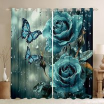 Castle Fairy Female Men Women Chic Floral Rose Curtains Pack of 2 (42x84 Each),Flying Butterflies Curtains Blackout,Romantic Valentine's Day Bedroom Curtains,Breathable Home Decor