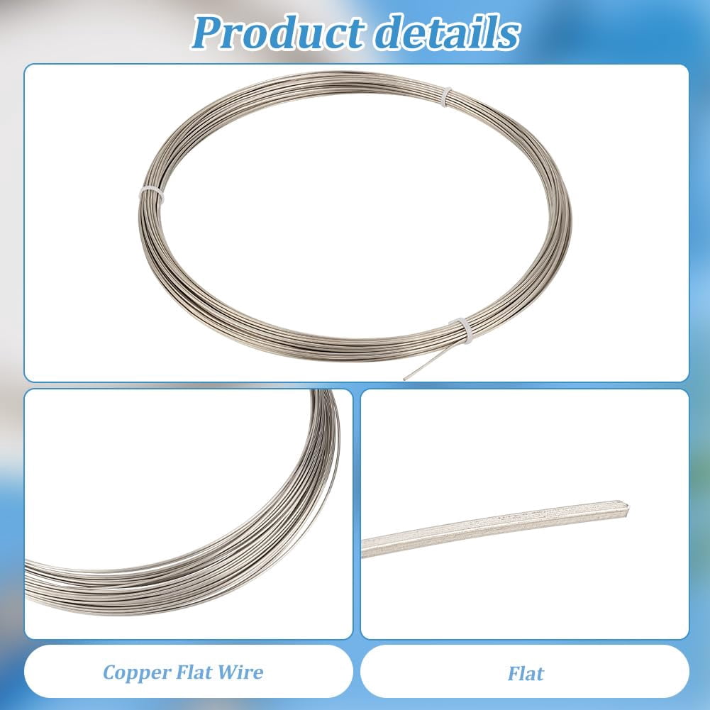 1roll 98Feet/30m Copper Craft Wire Flat Jewelry Beading Wire 18 Guage 1mm Silver Copper Flat Wire Resistant Copper Beading Wire for Bracelets Necklaces Earrings DIY Jewelry Craft Making