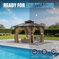 thumbnail image 3 of Sunmthink 10' x 10' Hardtop Gazebo,Polycarbonate Double Roof,Aluminum Frame with Curtains and Netting for Patio,Garden,Brown, 3 of 8