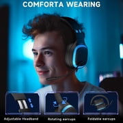 Ecomoment Wireless Gaming Headset for PS5, PC,Switch,Mac with Bluetooth 5.4, 2.4GHz USB PS5 Headset with Mic,Gaming Headphones with RGB Light, 70H Battery Life,Black-Blue