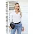 thumbnail image 4 of VICHVVY Womens Long Sleeve Shirts Lapel V Neck Slim Fitted Ribbed Knit Trendy Tight Polo Tops WHite S, 4 of 5