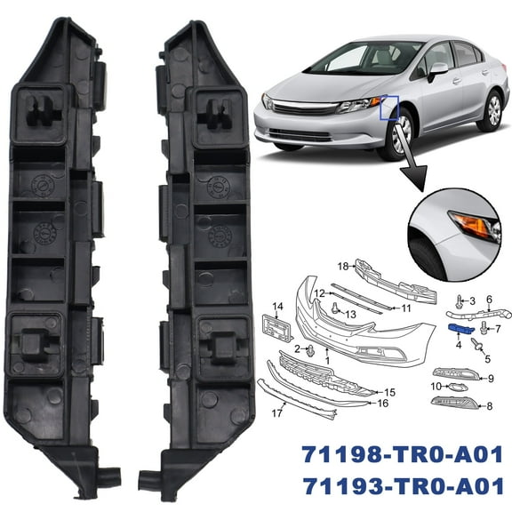 AUTOXBERT 2X Front Bumper Bracket Beam Mount Support 71198-TR0-A01,71193-TR0-A01 for Honda CIVIC Sedan 2012 - 2015
