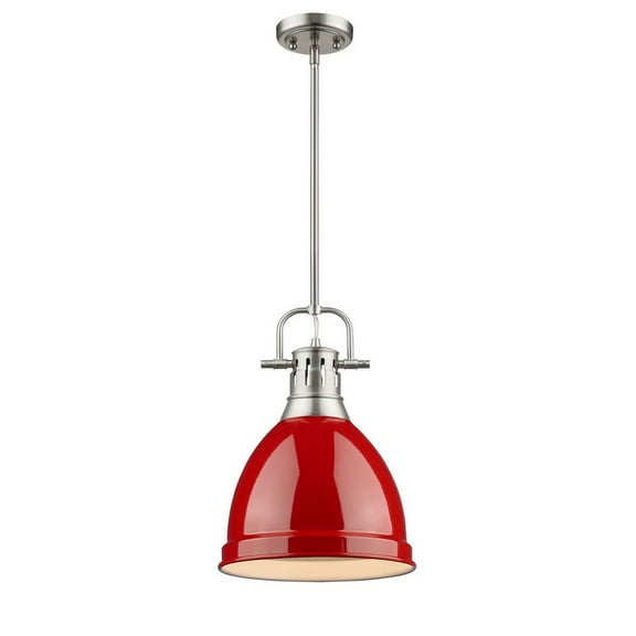 1 Light Vintage Industrial Ceiling Pendant in Chrome with Matte Black Shade-Pewter Finish-Red Shade Color Bailey Street Home 170-Bel-4159712