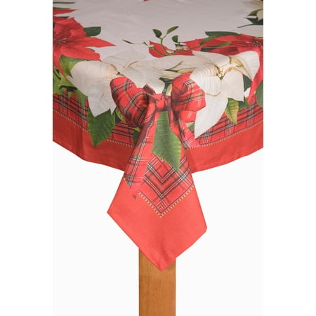

Christmas Holiday Poinsettia Tartan Plaid 60 x84 Cotton/Poly Tablecloth