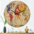 thumbnail image 2 of Designart 'Traditional World Map Watercolor ' Modern Wood Wall Clock, 2 of 5