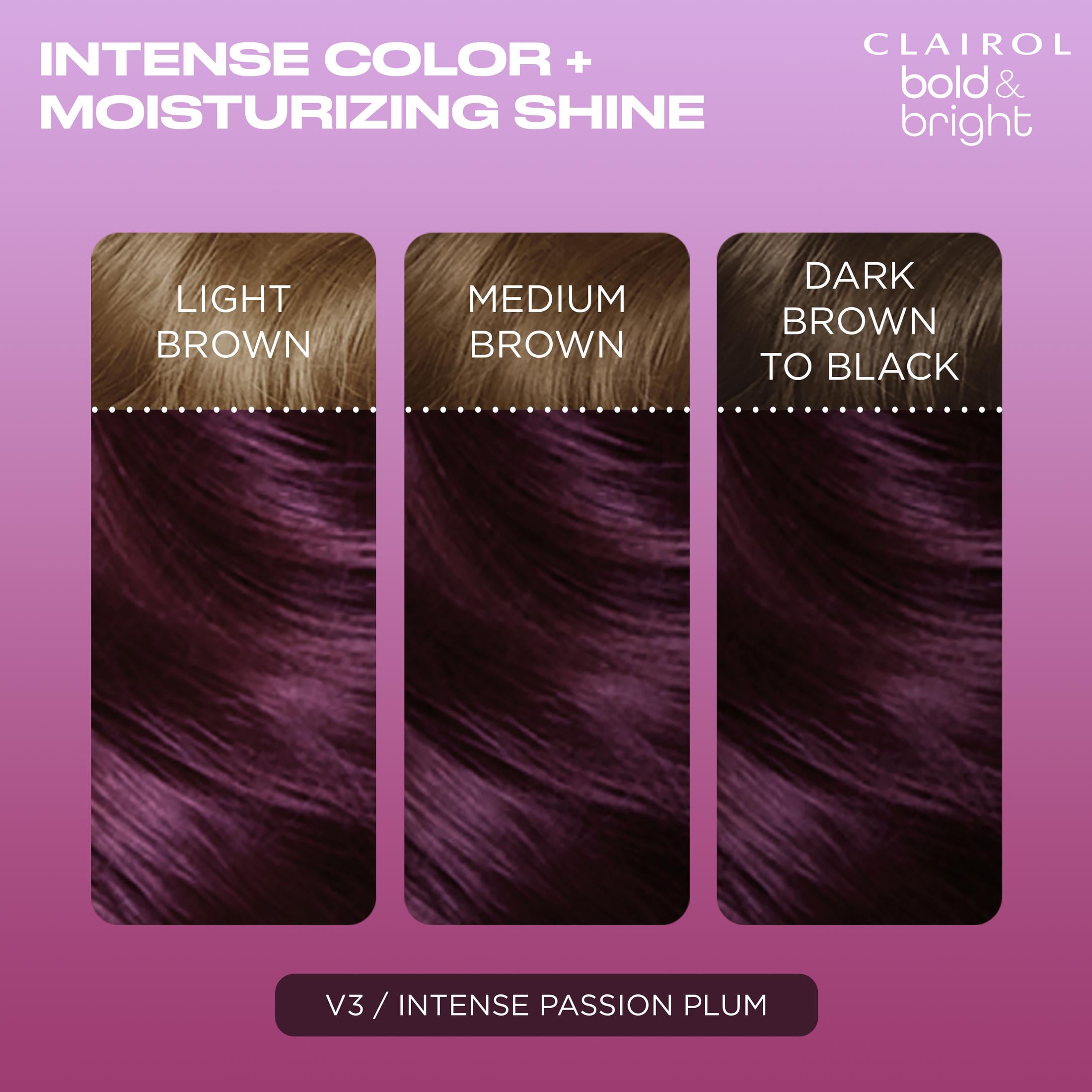 Clairol Bold & Bright Permanent Hair Color Creme, V3 Intense Passion Plum, Hair Dye, 1 Application