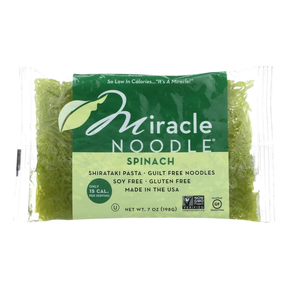 Miracle Noodle Shirataki Pasta, Spinach Angel Hair, 7 Oz, Pack of 6