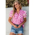 thumbnail image 3 of Women's Pink Floral V-Neck Ruffle Sleeve Blouse with Ric Rac Detail, 3 of 12