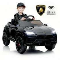 Rock Wheels Licensed Lamborghini Urus Ride On Truck Car Toy, 12V Battery Powered Electric 4 Wheels Kids Toys w/ Parent Remote Control, Foot Pedal, Music, Aux, LED Headlights, 2 Speeds (Black)