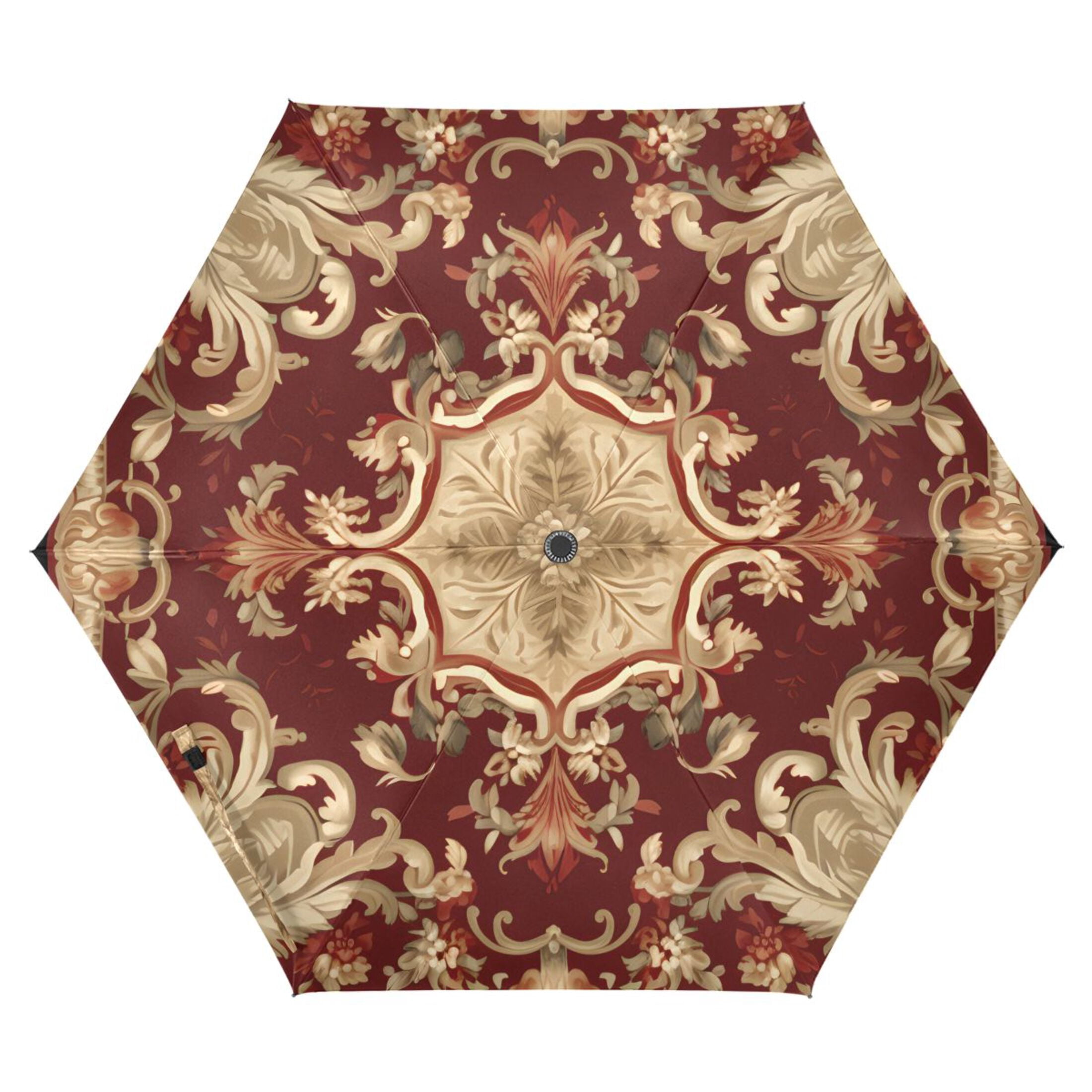 Red Bohemian Mandala Compact Sun Umbrella Windproof Travel Umbrellas for Rain Strong Portable UV Protection