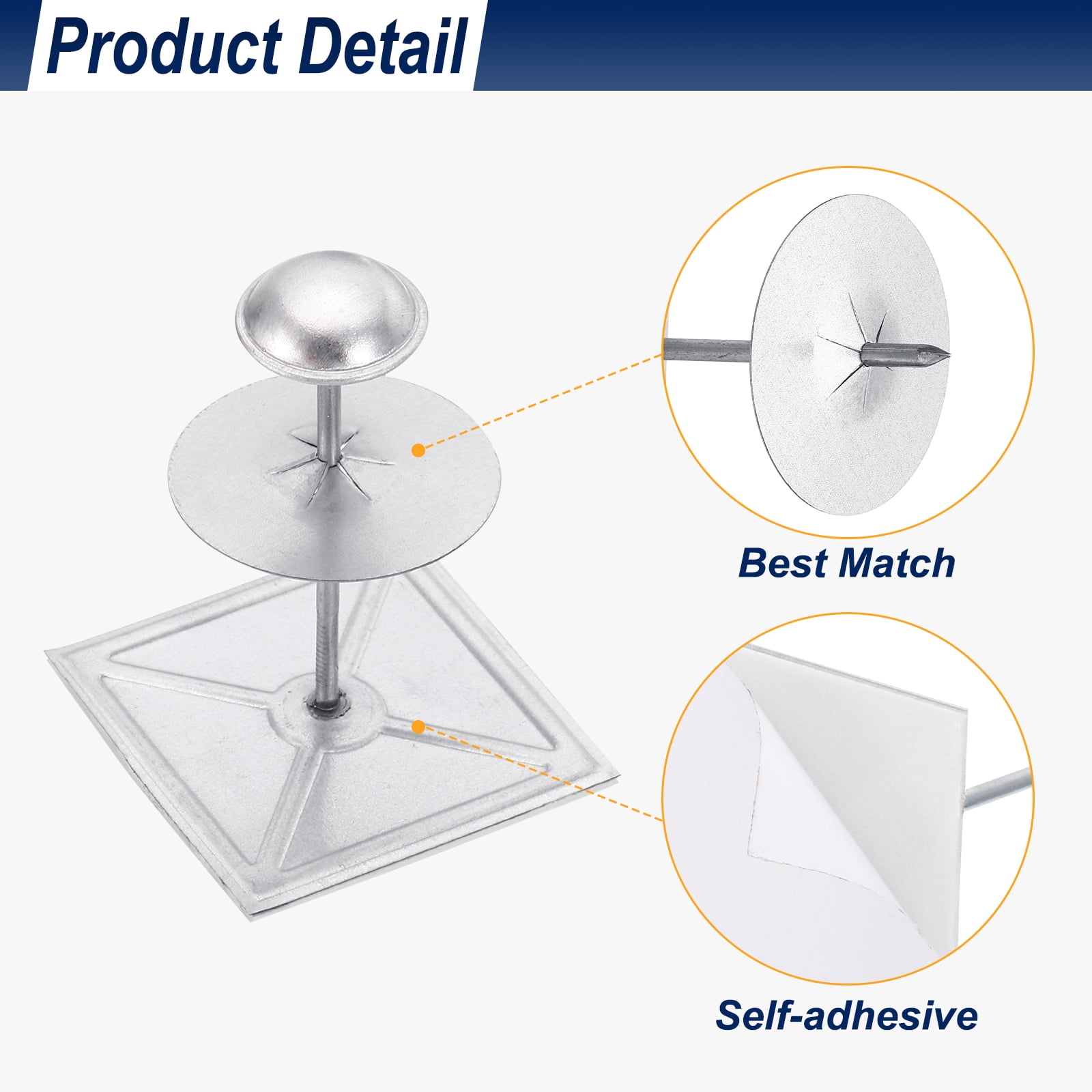 100 Sets Self Stick Insulation Pins 2-1/2inch, 1.5 Inch Self Locking Washers Round 7/8 Inch Aluminum Insulation Hangers