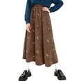 thumbnail image 2 of Byworldtasic Women's Embroidered Floral Corduroy Skirt High Waist Maxi Skirts A-Line Casual Long Skirt, 2 of 7