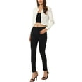 thumbnail image 2 of INSPIRE CHIC Women's Denim Jackets Collarless Long Sleeves Button Down Crop Jean Jackets M White, 2 of 6