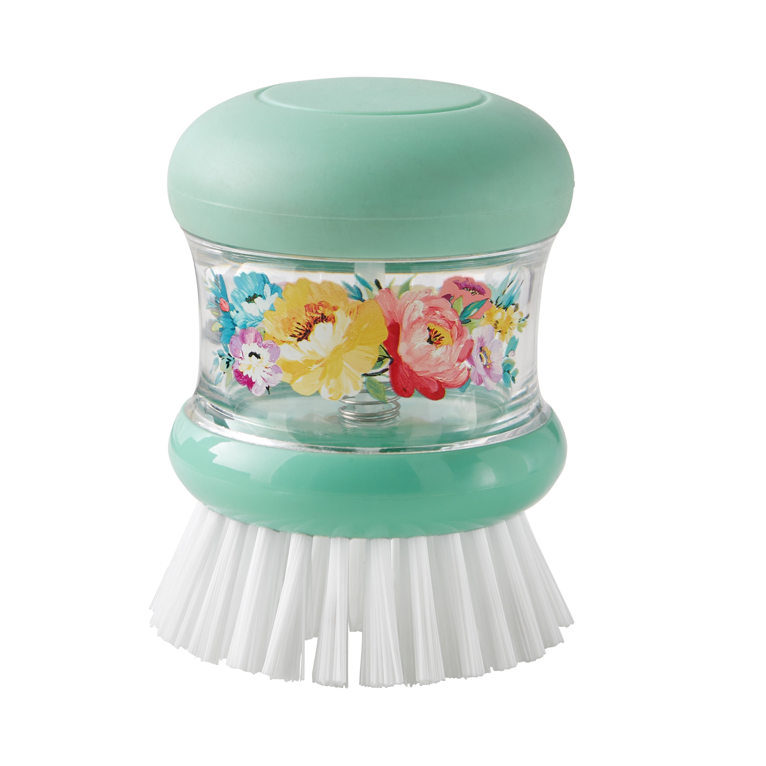 The Pioneer Woman 5-Piece Soap-Dispensing Dish Wand and Palm Brush Set, Floral/Teal