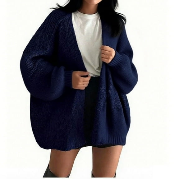 Royisotas Womens Sweaters Loose Fit Coat Winter Long Sleeve Fashionable Knitted Cardigan Tops for Ladies Dark Blue