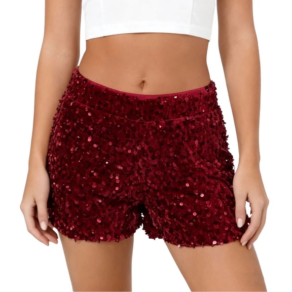 HXWCHs High Waist Sequin Bodycon Denim Hot Pants for Women Party Night Out and Casual Wear S Red