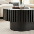 thumbnail image 4 of Hassch Oval Coffee Table, Modern Compact Living Room Center Table with Wood Veneer Surface & MDF Pedestal Base, Small Cocktail Table for Home or Lounge, 43.7"L x 24.8"W x 13.78"H, Black, 4 of 7