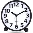 thumbnail image 1 of Reloj despertador analógico silencioso, números 3D grandes de metal negro, función de repetición, reloj de mesa que no hace tictac con luz nocturna Despertador de cabecera 10,5 cm, 1 of 5