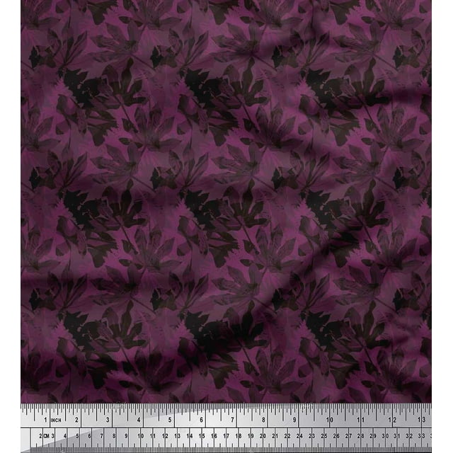 Soimoi Poly Georgette Fabric Chestnut Leaves Print Fabric by the Yard 42 Inch Wide