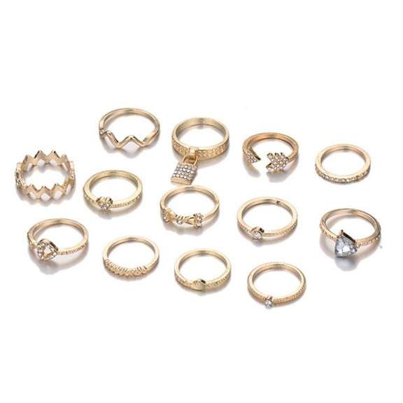 Jewelry Ladies Solid Color Ring Knuckles Stacked Retro Elegant Rhinestone Ladies Ring Set 13 Pieces