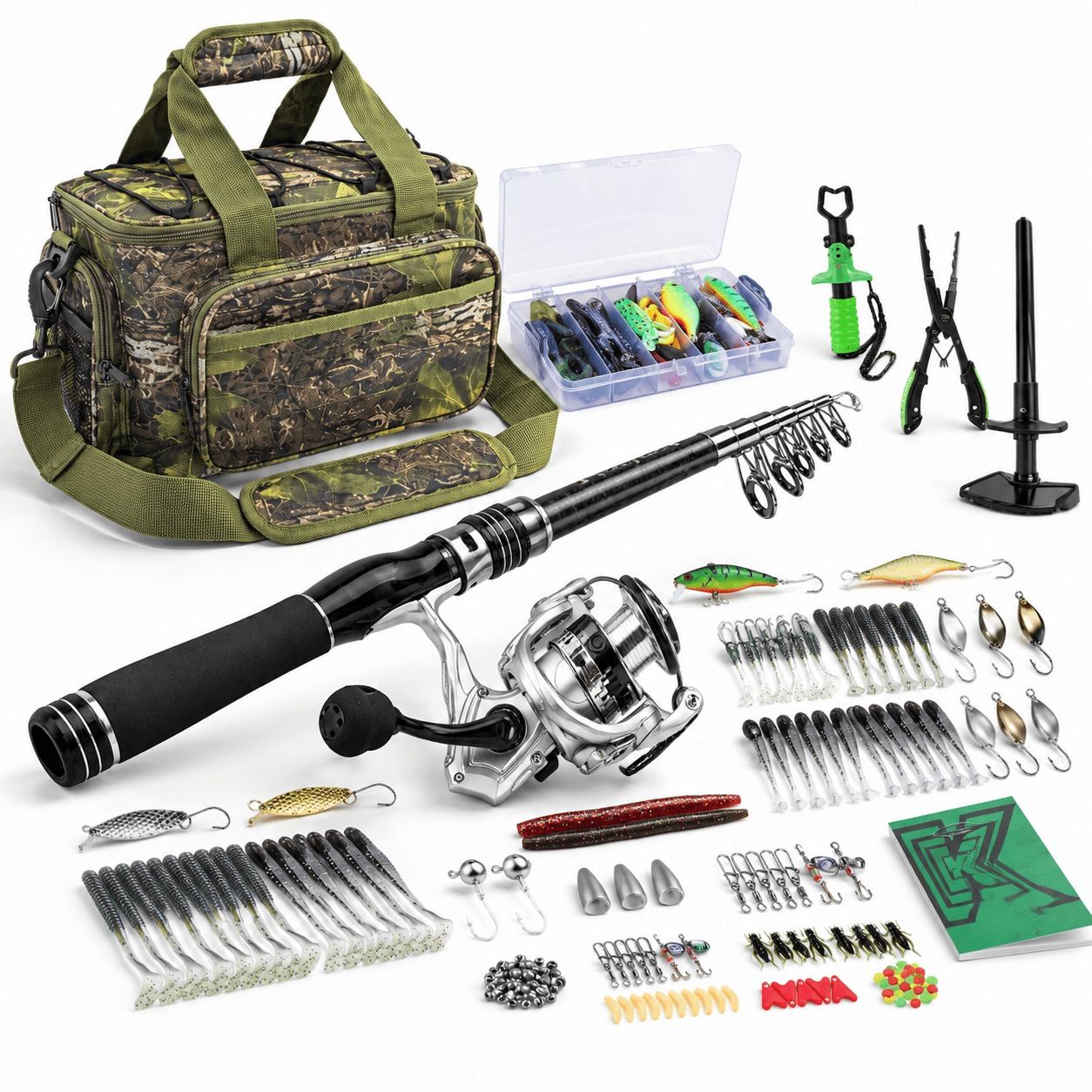 Tackle Bag with Spinning Combo All-in-One Fishing Kit for Fresh and Saltwater Use