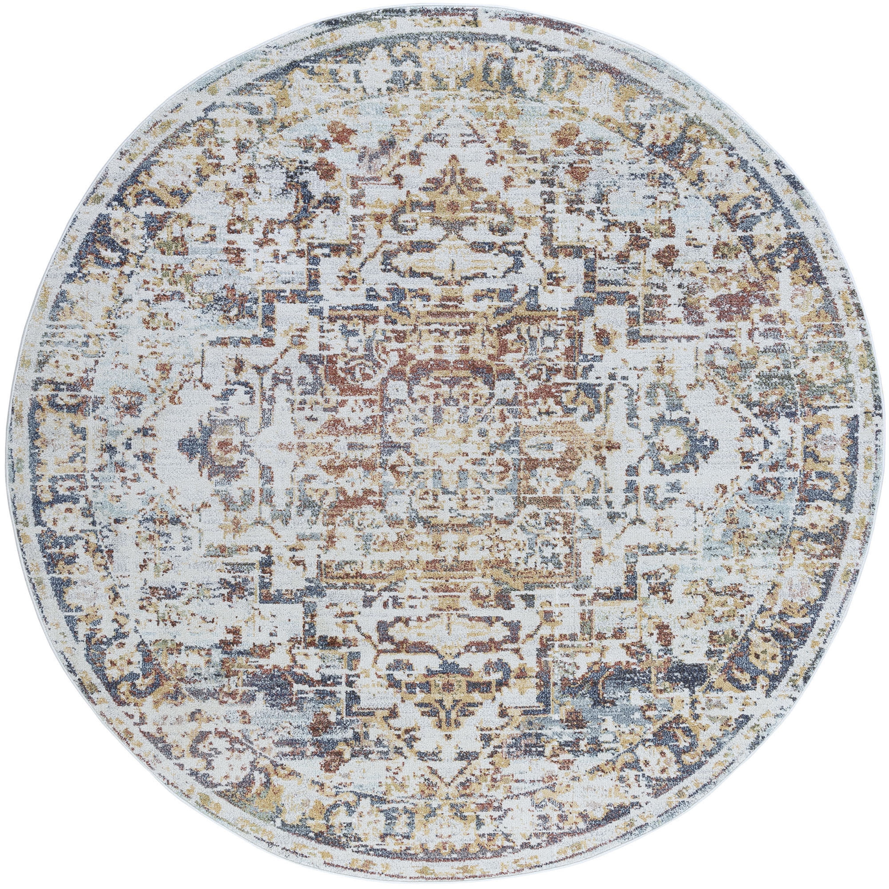 Bliss Rugs Vintage Traditional Oriental Round Rug for Living Room, Dining Room | Navy, 5'3''Round