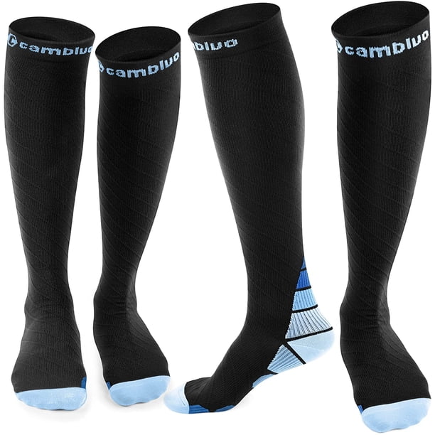 2 pares de calcetines de compresión para hombres y mujeres (20-30 mmHg), medias de compresión para hinchazón, enfermera, vuelo (negro, LXL) azulpequeño-mediano esquí esquí Gafas de esquí