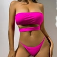 thumbnail image 5 of WREESH Womens Bandeau Bikini Sets Solid Color Swimwear Two-Piece Slim Swimsuit Bikini Straped Swimsuits Beach Bathing Suit Hot Pink, 5 of 6