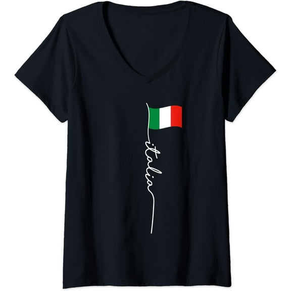 Womens Italy Signature Flag Pole - Elegant Patriotic Italian Flag V-Neck T-Shirt mens t shirt，black，women，funny，misfits，men，journey，t-shirt