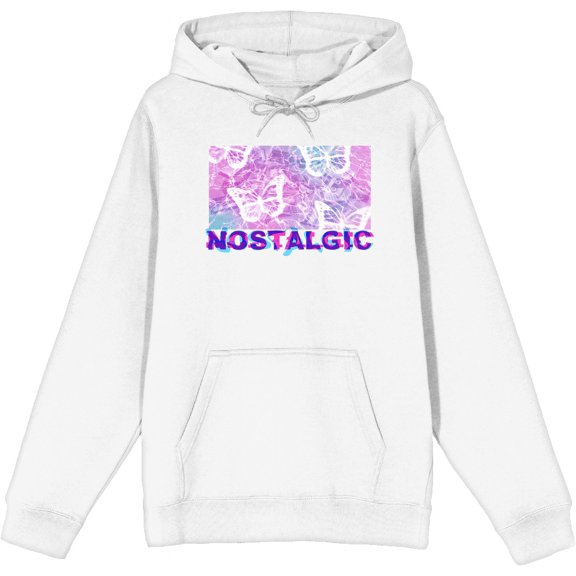 Chrome Baddie Y2K Trend Butterflies and Cassette Tape Adult White Long Sleeve Hoodie-Medium