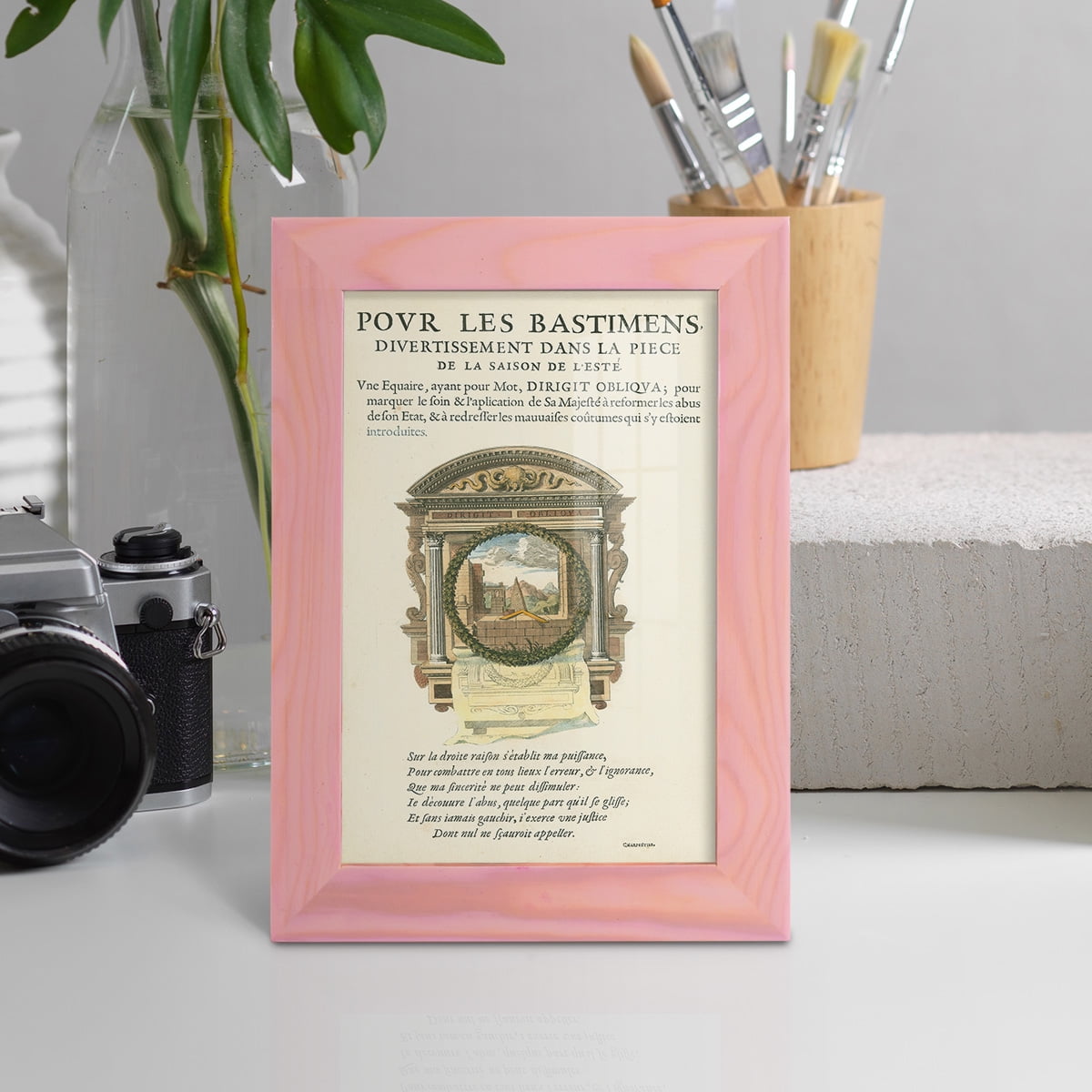 Printed Embellished Bookplate I - Framed Print w/glass - Sunset Pink