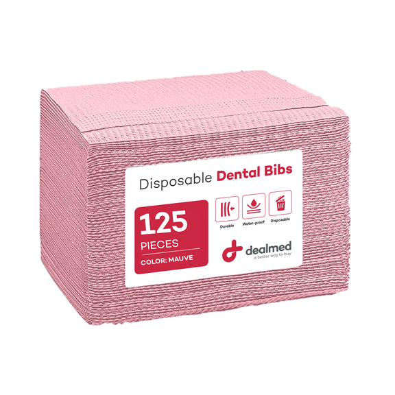 Dealmed Disposable 13.5" x 18" Dental Bibs, 2-Ply Tissue/Poly, Bulk Tattoo Bibs, Great for First Aid Kits and Medical Facilities (Mauve, Pack of 125)