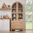 thumbnail image 7 of Aitjunz 71" Tall Arched Storage Cabinet with Glass Doors & 2 Drawers, Farmhouse Wood Pantry Cabinet w/ Adjustable Shelves for Bathroom, Kitchen & Living Room, Natural, 7 of 7
