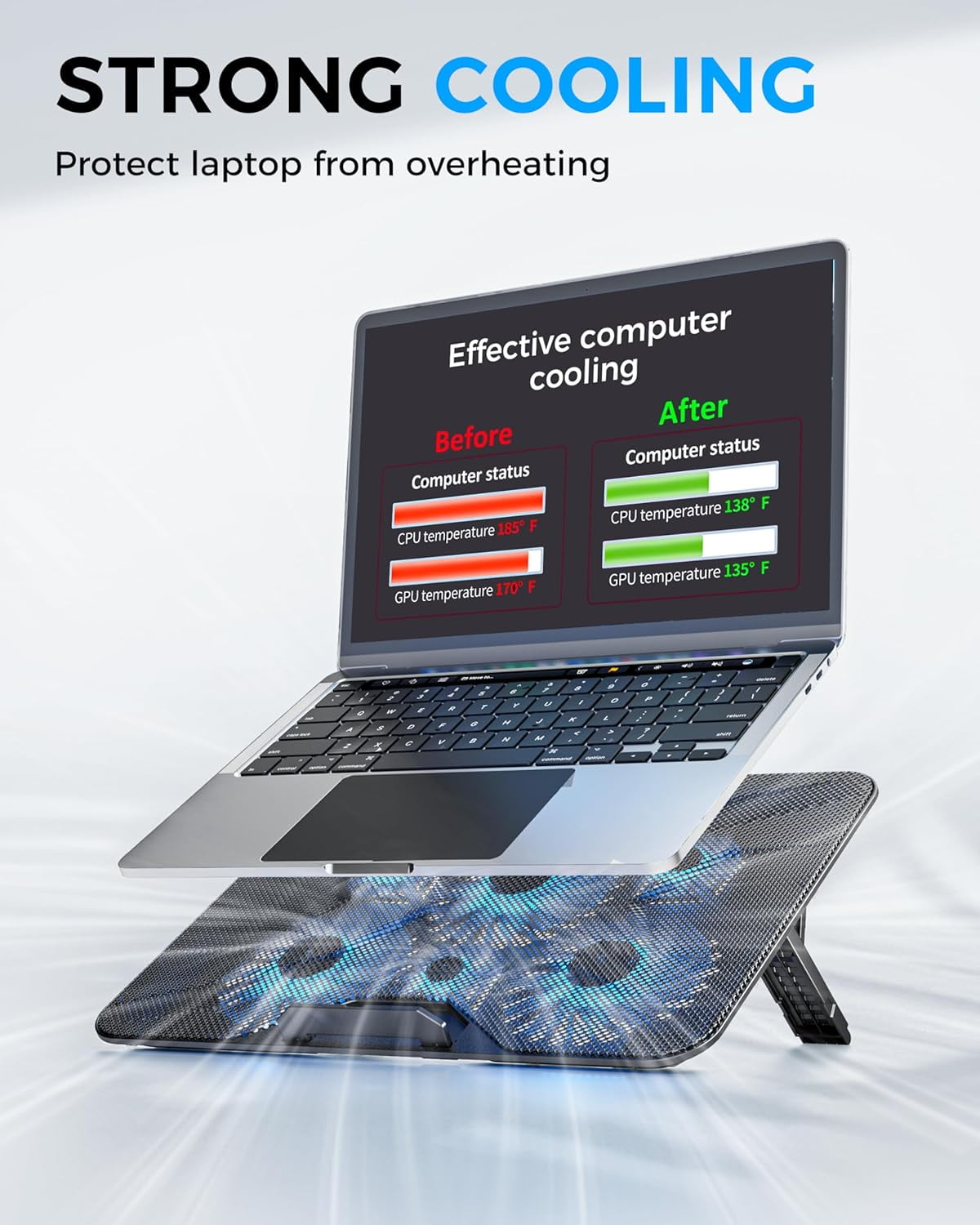 Laptop Cooling Pad with 6 High-Speed Fans, Laptop Cooler with Adjustable Angles, Compatible with 14-17.3 Inch Laptops