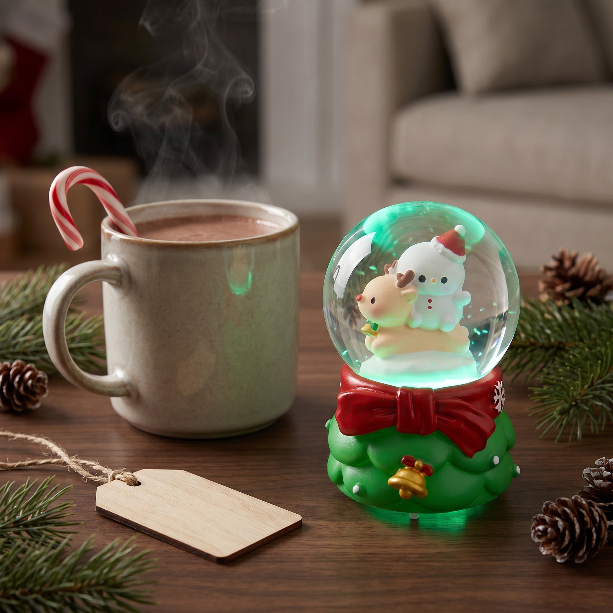Unique Bargains Crystal Ball Shatterproof LED Glitter Globe Green D 2.6" x 2.6" x 3.7"